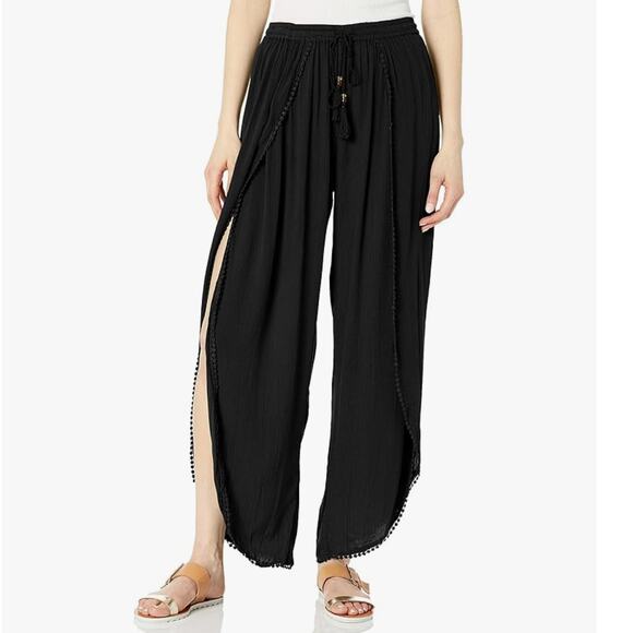 Angie Gauzy Black Pants Tassel Pull-On WhimsiGoth Forest Fairy Grunge Boho M L - Picture 1 of 12